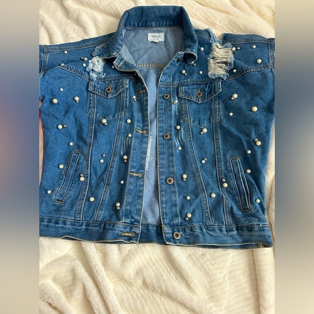 Jacket Lightweight Denim with Pearls and Gems sewn